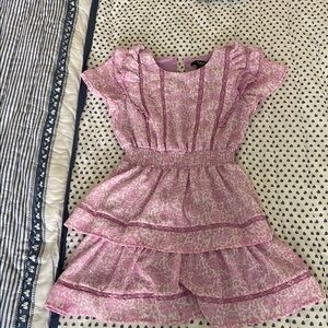 Aqua Pink Ruffled Tiered Sundress with Flutter Sleeves